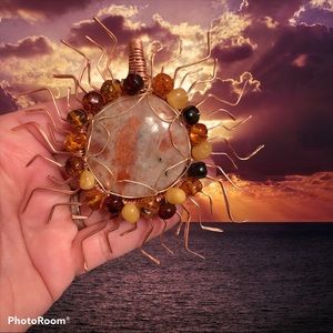🌞Handmade Sunstone & Amber wire wrap pendant🌞